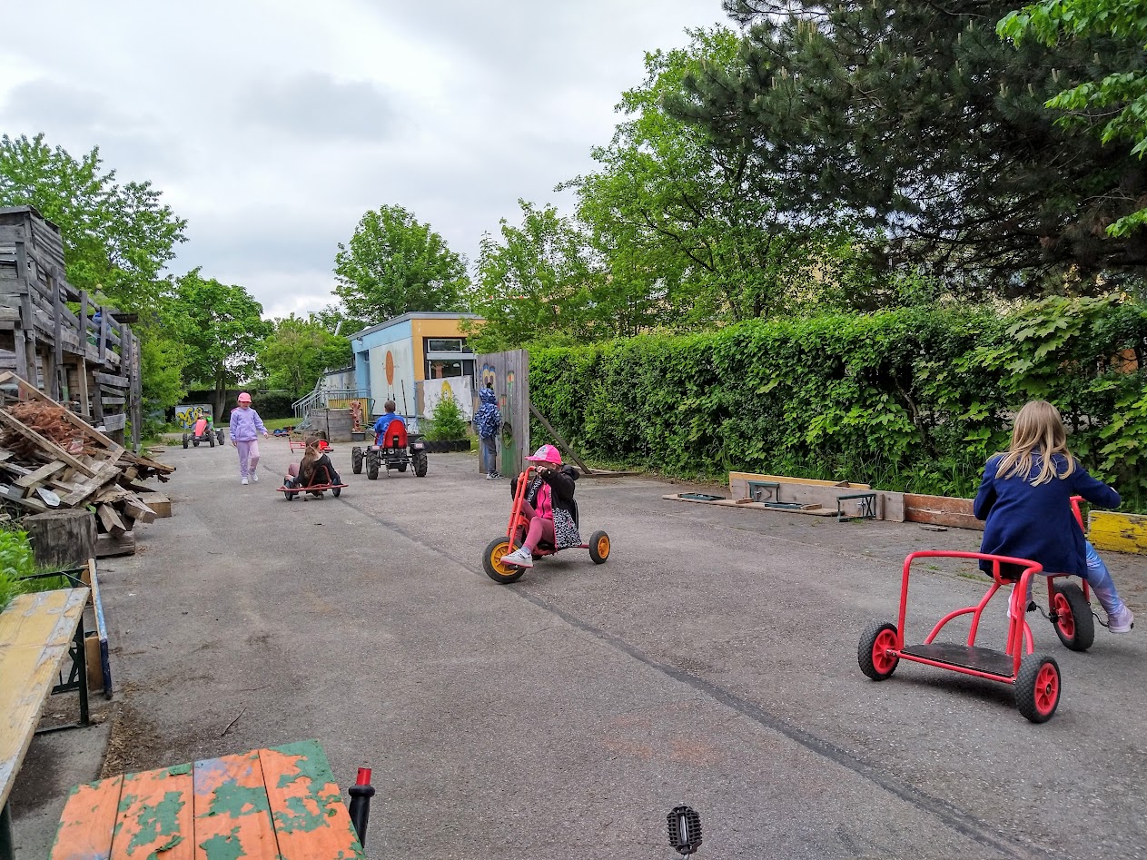 Adventure playground, a school trip.