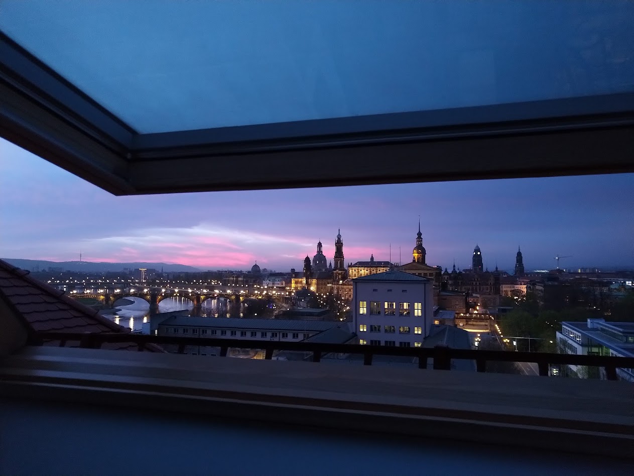 View from the hotel over the city centre of Dresden, Saxony.